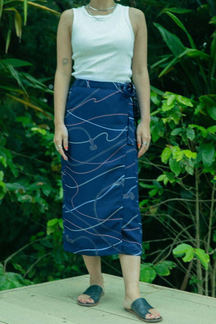 Navy Line-Kimono wrap skirt