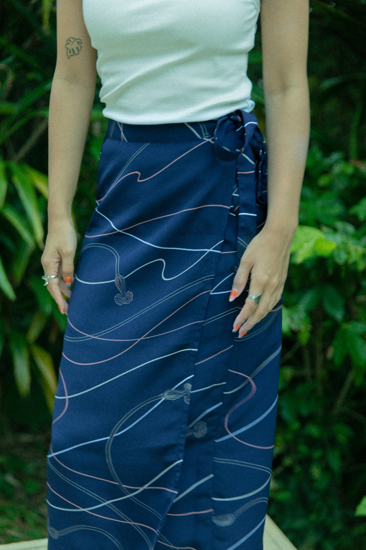 Navy Line-Kimono wrap skirt