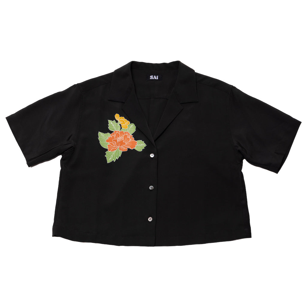 Black Flower Crop Shirt