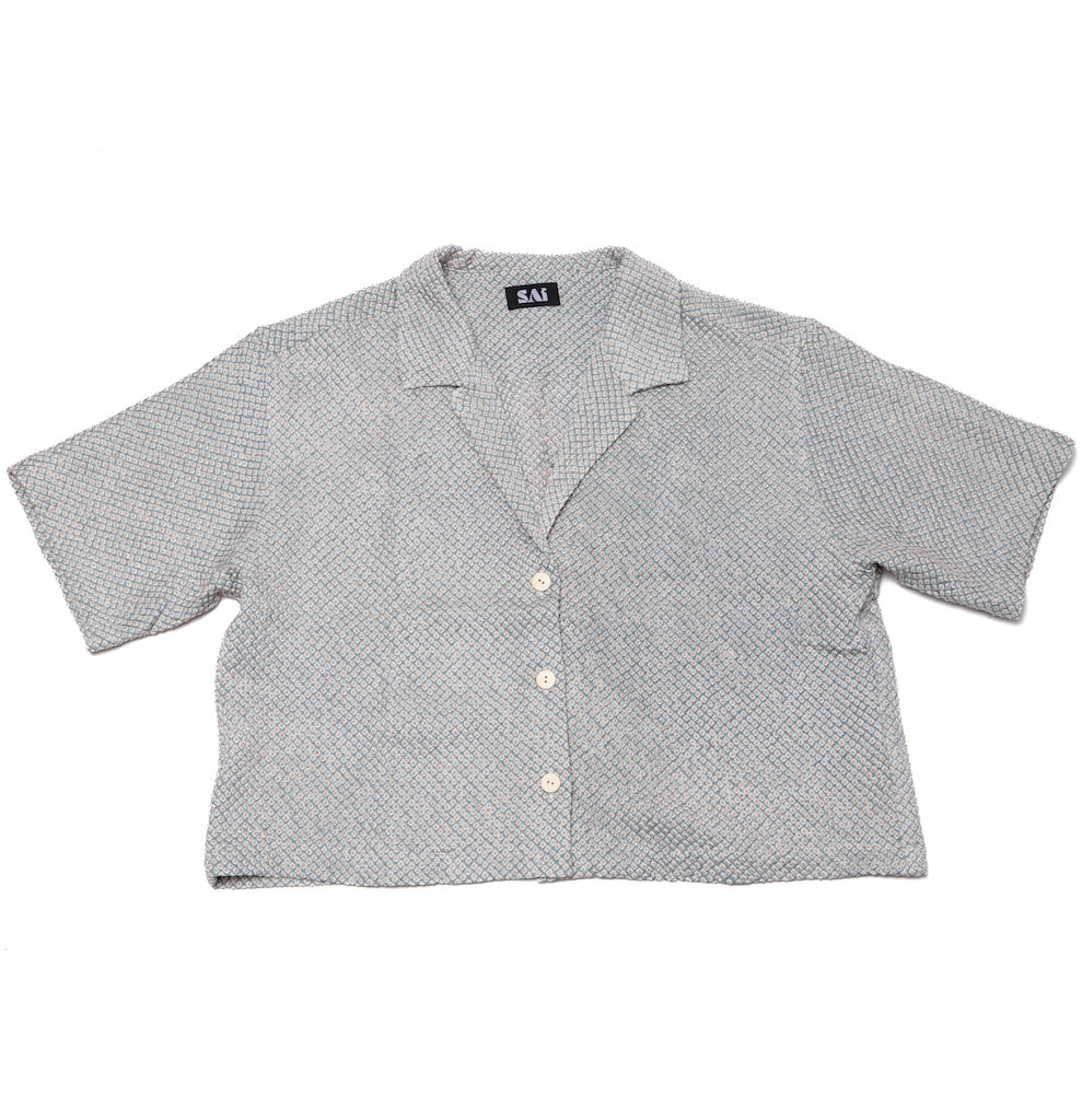 Baby Blue Shibori Crop Shirt