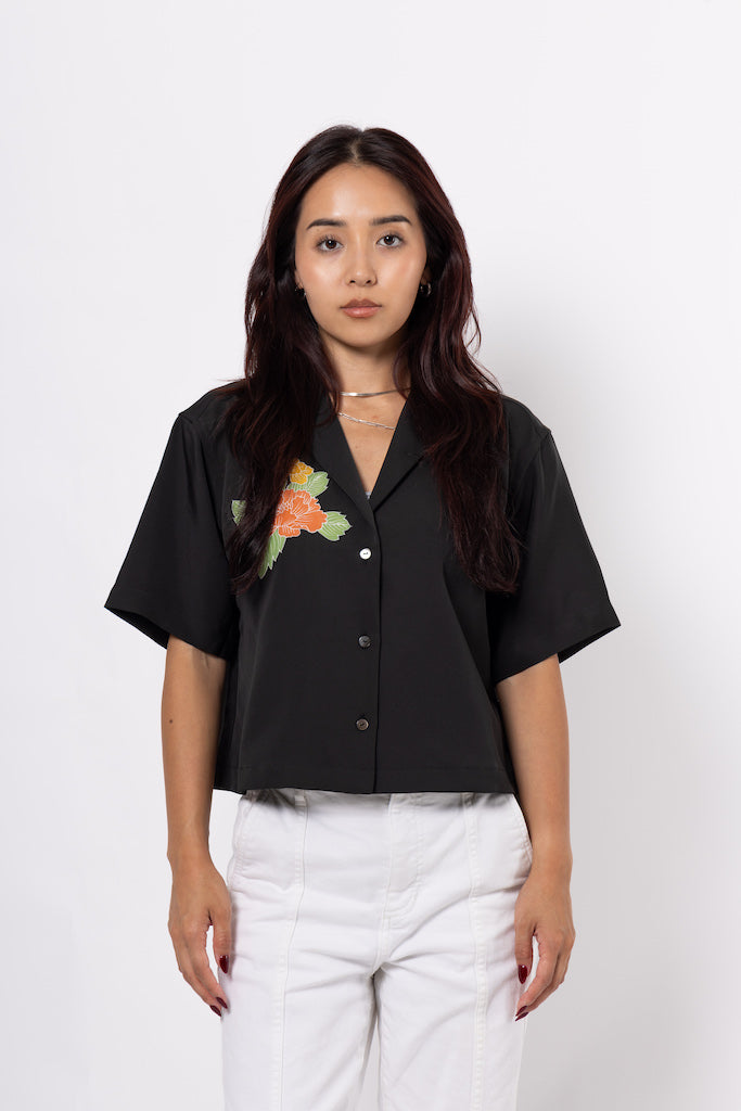 Black Flower Crop Shirt