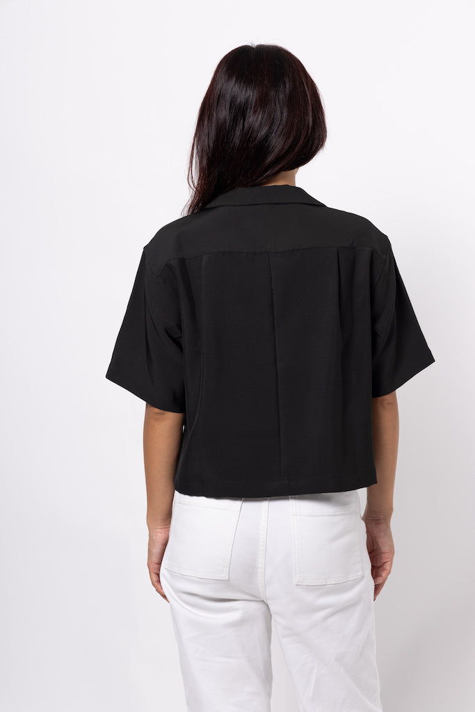 Black Flower Crop Shirt