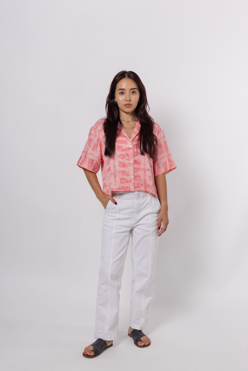 Baby Pink Shibori Crop Shirt