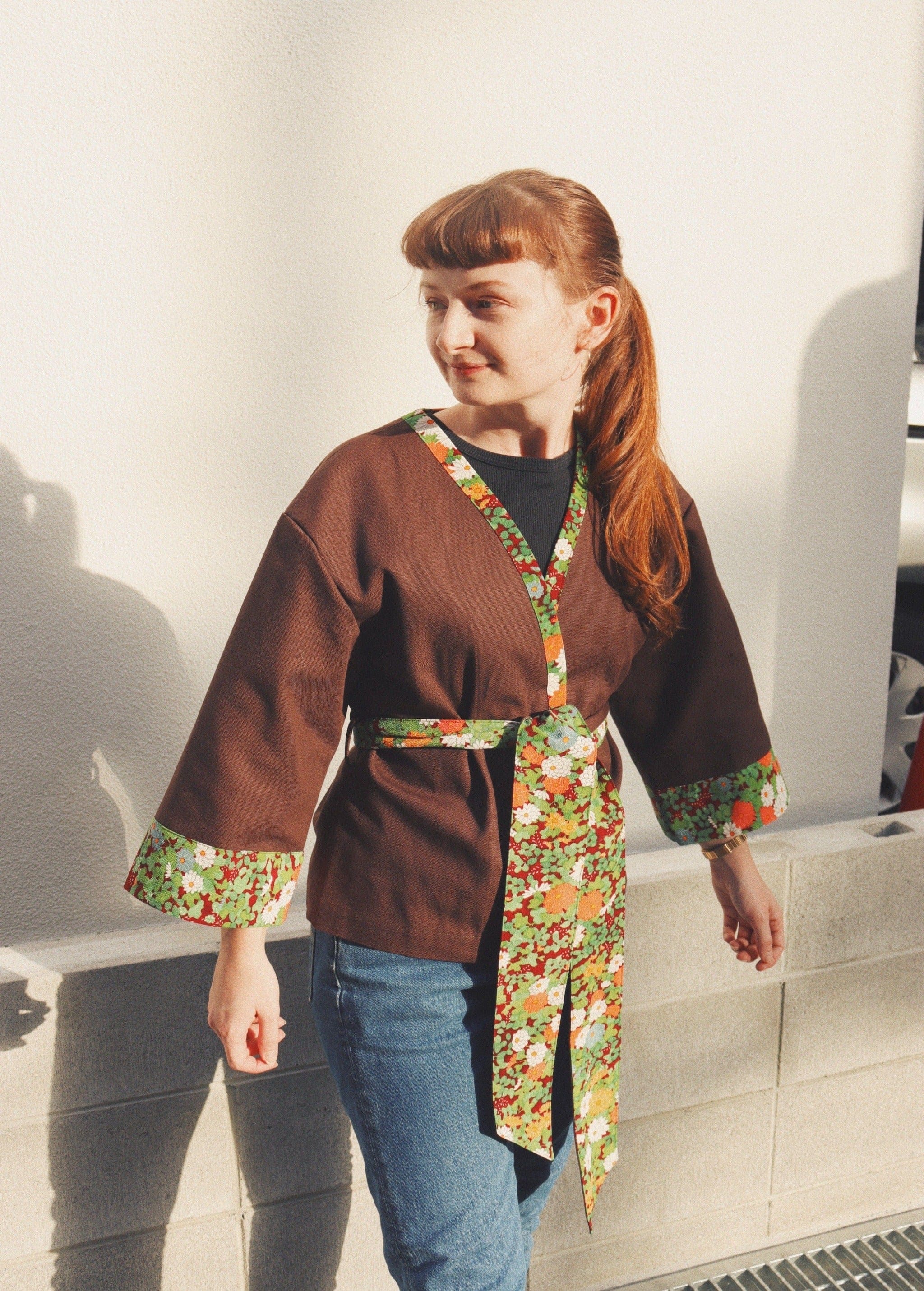 Red Flower Kimono Brown Jacket 