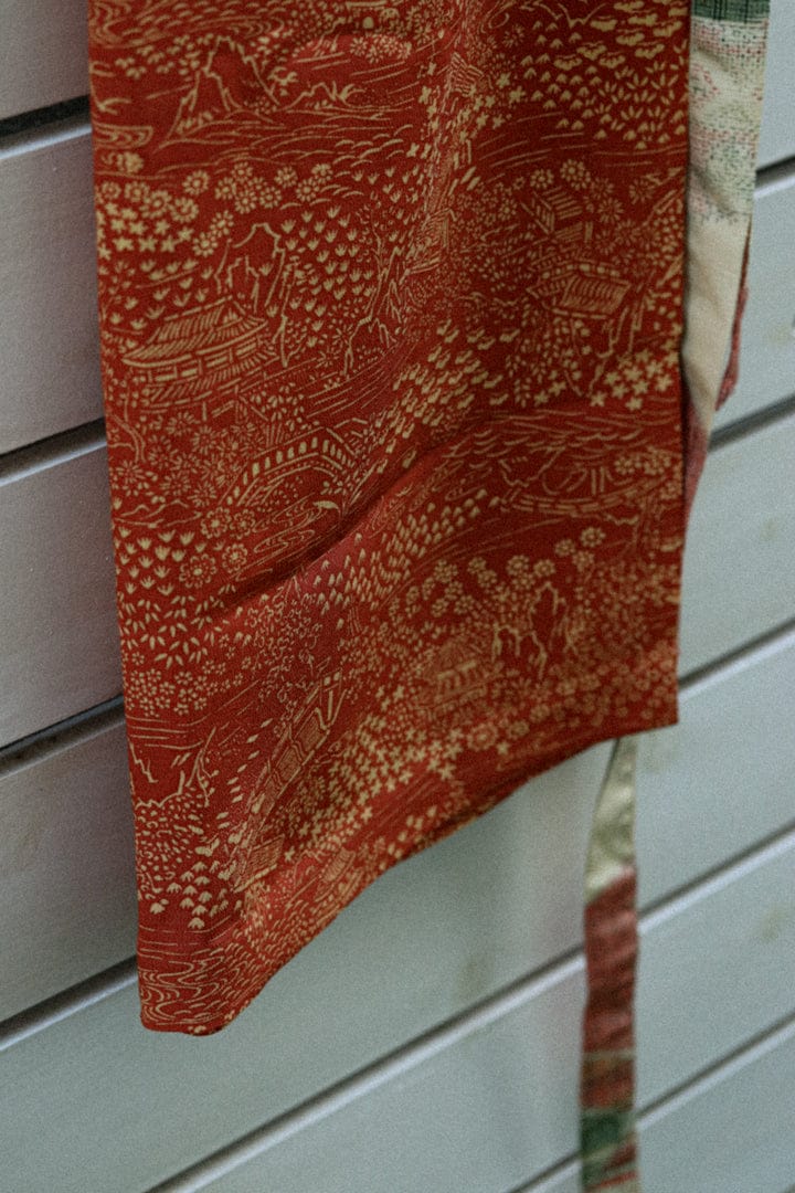 Orange landscape-Kimono wrap skirt