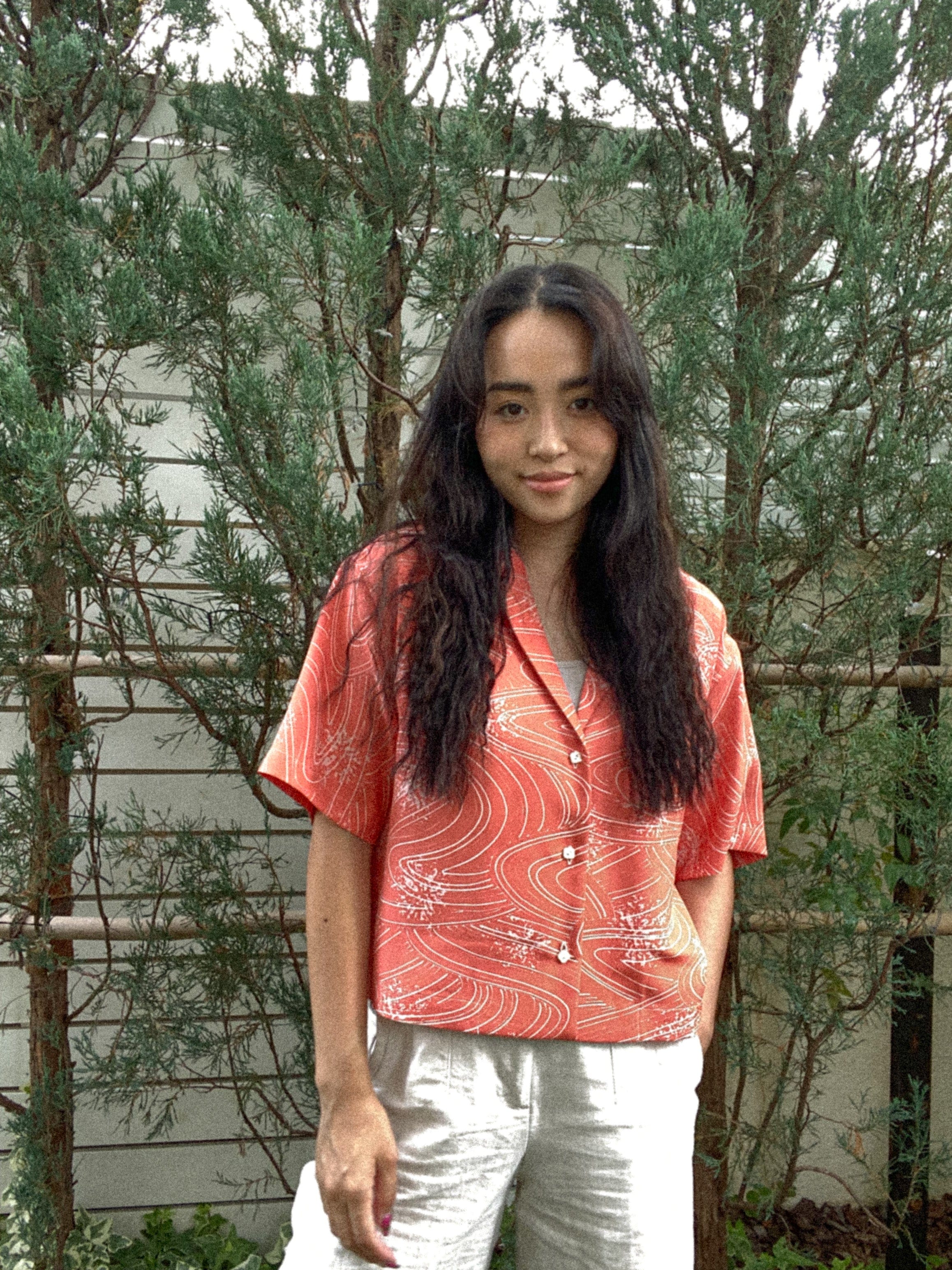 Coral Pink-Crop Kimono Hawaiian Shirt